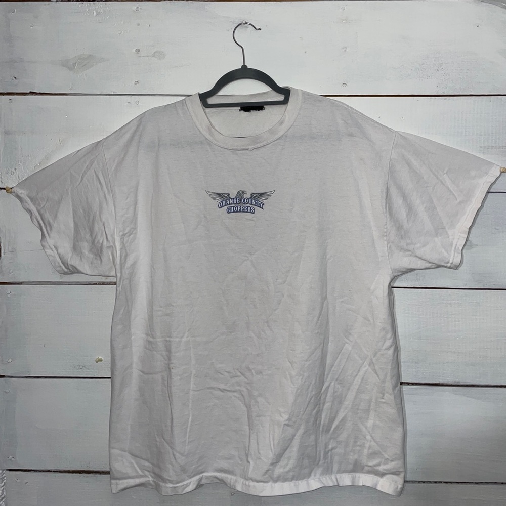 VINTAGE GRAPHIC TEE angel wings in center of front & motorcycle graphic on back